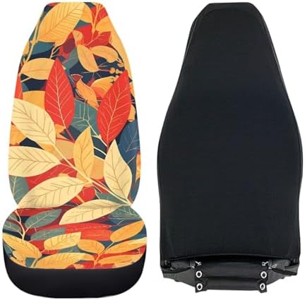 Retro Leaf Auto Car Seat Protectors, Autumn Leaves Universal Seat Cover for Sedan, SUV, Truck, French Country Tea Stain Classical Automotive Vehicle Cushion Covers