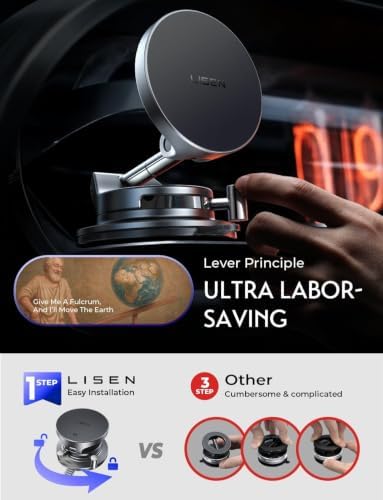 LISEN 15W Magsafe Car Mount Charger for iPhone 18 Pro Max, Magnetic Wireless Car Charger, Suction Phone Mount, Vacuum Magnetic Phone Holder for Carfor iPhone 18 Pro Max 17 16 15 14 13 12 Samsung Pixel