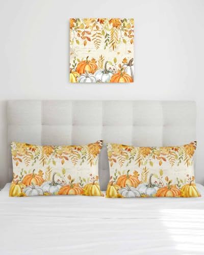 JasmineM Fall Pumpkin Pillow Covers 12x20 Inch Set of 2, Thanksgiving Decorations Vintage Leaves Outdoor Throw Pillow Covers, Autumn Holiday Square Pillowcases for Patio Sofa Couch Bedroom Decorative - Image 3