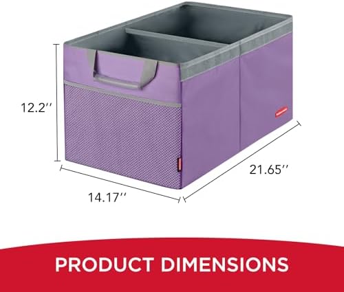 Rubbermaid Car Organizer, Collapsible Trunk Organizer, Multi-Compartment Car Storage Organization for Car Accessories, 2 Compartments With Cover, 21.65"*14.17"*12.2" - Purple