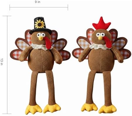 Thanksgiving Decorations Set of 2 Turkeys with Dangling Legs, Turkey Couple Doll Plush Kit Tabletop Centerpieces for Fall Harvest Home Decor Kitchen Shelf - Image 6