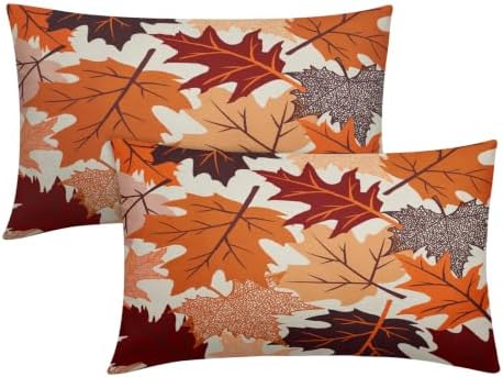 Fall Leaves Pillow Covers 12x20 Set of 2, Maple Leaf Autumn Harvest Thanksgiving Decorative Lumbar Throw Pillow Cases Holiday Outdoor Seasonal Farmhouse Decor for Sofa Couch Bed by Unknown
