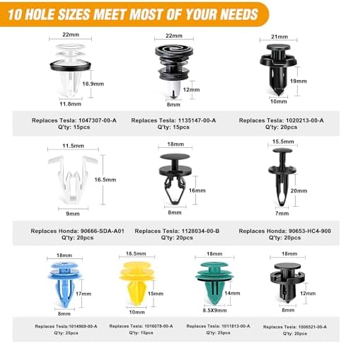 GOOACC 200PCS Car Plastic Rivets Fasteners Push Retainer Kit, 10 Most Popular Sizes Auto Push Pin Rivets,for Tesla Body Interior and Exterior Retainer Fastener Clip - Image 3