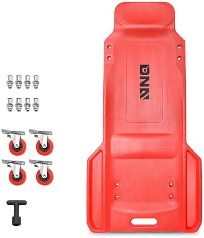 DNA Motoring 38 Inches Low Profile Plastic Rolling Garage Shop Floor Creeper with Side Pockets & 4pcs Casters, Red, TOOLS-00393 - Image 2