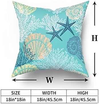 Sweetshow Ocean Coral Pillow Covers 12x12 Inch Nautical Coastal Throw Pillows Set of 2 Beach Seashell Starfish Pillow Case Soft Cotton Square Cushion Covers for Home Couch Sofa Patio Bedroom, Green - Image 7