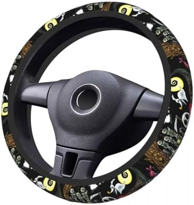 Halloween Jack and Sally Horror Nightmare Christmas Steering Wheel Cover for Women, Neoprene Anti-Slip Universal 15 inch Car Steering Wheel, Anime Car Accessories for Vehicle SUV (Xmas 5)