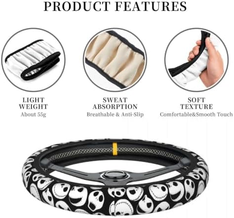 Halloween Jack and Sally Horror Nightmare Christmas Steering Wheel Cover for Women, Neoprene Anti-Slip Universal 15 inch Car Steering Wheel, Anime Car Accessories for Vehicle SUV (Xmas 4)
