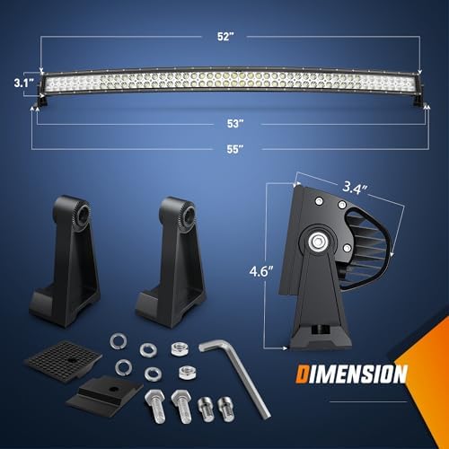 Nilight 52Inch 300W Curved Spot Flood Combo Led Light Bar Off Road Driving Boat Fog Lights 12V On/Off 5 Pin Rocker Switch Power 12AWG Wiring Harness Kit-1 Lead for Trucks