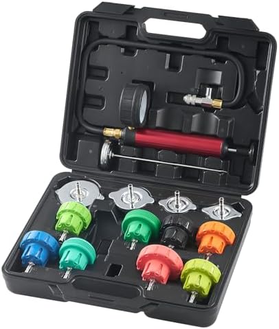 VEVOR Automotive Cooling System Radiator Pressure Tester Kit, 14 pcs Radiator Pressure Tester Kit with Manual Pump and Color-Coded Steel Test Cap Adapters, for Cars Motorcycles Trucks Cooling System by VEVOR