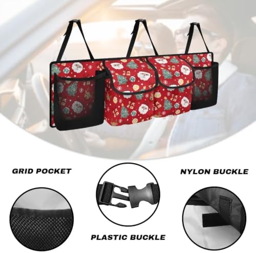 Cute Santa Christmas Gift Print Car Trunk Organizer Car Backseat Storage Bag with 4 Pockets Hanging Trunk Cargo Storage Universal Auto Accessories for Sedans SUV Trucks Van