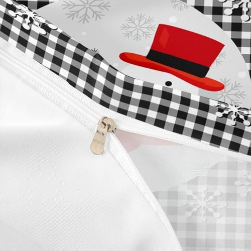 Cute Snowman Kids Duvet Cover Set Queen Size,Merry Christmas Snowflake Xmas Bedding Set,Girls Boys Adults Room Decor,Geometric Grids Plaids Chic Comforter Cover,Black White Quilt Cover,2 Pillowcases - Image 6