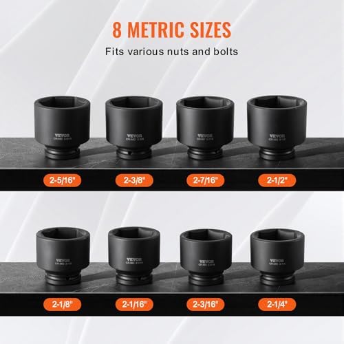VEVOR Axle Nut Impact Socket Set - 3/4" Drive 6-Point 8-Piece SAE Spindle Nut Socket CR-MO Heat Treated Large Socket Set with Storage Case for Auto Repair, Removing or Installing Axle Nuts - Image 3