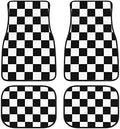 Plaid Car Floor Mats Set of 4,Geometric Checkered Plaid Pattern Vehicle Front Rear Carpets Mats Black White Car Floor Rugs Non-Slip Auto Foot Mats Car Accessories Universal Fit for Car SUV Truck Van