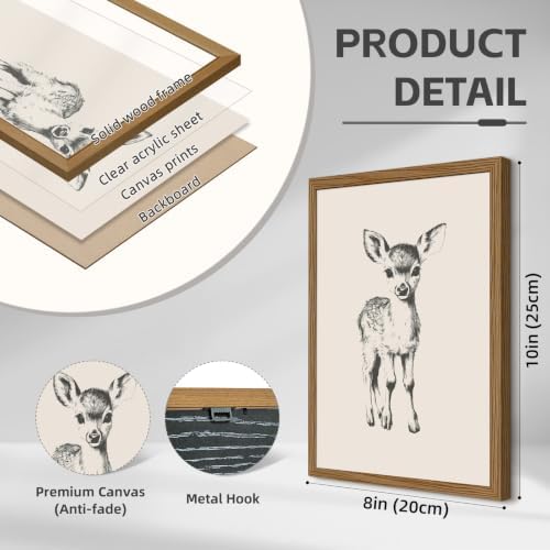 Nursery Wall Art Woodland Animal Canvas Wall Decor Baby Room Pictures Forest Animal Prints Kids Wall Art Pine Tree Poster Nature Vintage Artwork Deer Fox Painting for Bedroom 8x10x7 Inch Framed - Image 2
