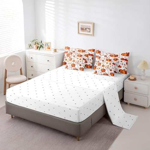 Erosebridal Autumn Pumpkins King Comforter Set with Sheets 7 Piece Fall Maple Leaf Bedding Set Thanksgiving Day Harvest Bed in A Bag for Kids Adults Rustic Farmhouse Bed Set with Comforter - Image 4