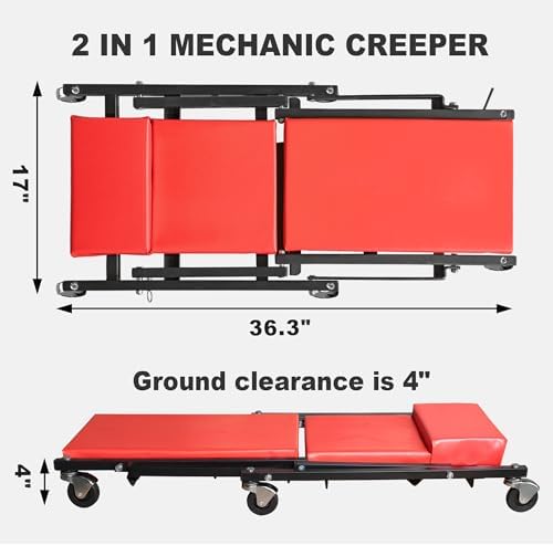 Big RED 36" Rolling Foldable Automotive Creeper， Car Creeper, 2-in-1 Garage Shop Creeper for Auto Repair, 300 Lbs Capacity, Red，TAM6505RR Torin - Image 4