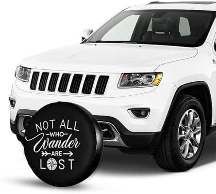 Not All Who Wander are Lost Spare Tire Cover Wheel Tire Covers Weatherproof Waterproof Wheel Tire Protector Dust-Proof Tyre Covers Universal Fit for Trailer RV SUV Camping Truck Off-Road Car 16 Inch
