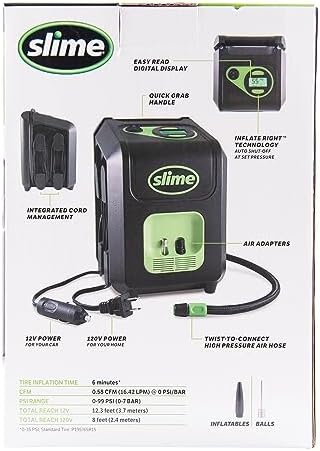 Slime 40052 Tire Inflator, Portable Car and Home Plug, SUV, 4x4 Air Compressor, Inflate Right automatic shut off, with Digital 99 psi Display, Dual Cord Storage, LED Light, 12V, 120V, 6 min inflation - Image 3