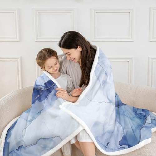 Castle Fairy Marble Throw Blanket Watercolor Marbling Fleece Flannel Blankets Kids Boys Girls Room Decor Modern Abstract Ink Painting Bed Blankets for Bed Sofa Couch Blue White Plush Blanket 40"x50" - Image 2