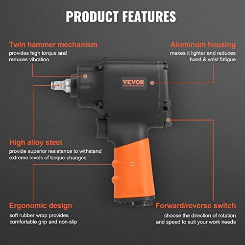 VEVOR Air Impact Wrench, 3/8-Inch Drive Air Impact Gun, Up to 690ft-lbs Nut-busting Torque, Lightweight Pneumatic Impact Wrench for Auto Repairs and Maintenance - Image 2