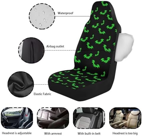 Bulopur Halloween Front Car Seat Covers Waterproof Breathable Bat Print Vehicle Seat Covers Auto Cushions Airbag Compatible for Cars SUV Truck Van