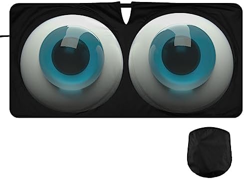 Cute Cartoon Blue Eyes Car Windshield Sun Shade Foldable Sunshade Front Window Visor Protector Blocks UV Rays Heat Keep Vehicle Cool (59 x 30 in)