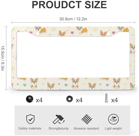 2Pack 2 Holes Cartoon Shiba Inu Dog License Plate Frame Aluminum Car Decorative Parts Cars Decor Cute Puppy License Plate Cover Frames for Standard US Vehicle 12.2x6.3 in