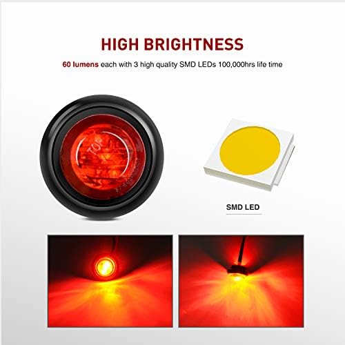 Nilight 3/4" Round LED Clearance Marker Lights,Red, 10-Pack