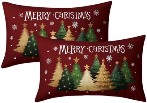 Sweetshow Xmas Tree Red Pillow Covers Set of 2 Cotton 20x12 Inches by Sweetshow