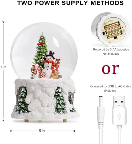 Christmas Snow Globe Lantern Water Glittering Snowman Scene with Music & Timer, USB Lined/Battery Operated Lighted Water Lantern for Christmas Festival Decoration Gifts - Image 5