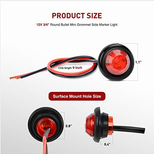 Nilight 3/4" Round LED Clearance Marker Lights,Red, 10-Pack