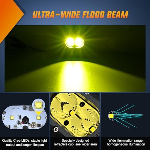 Nilight LED Pod Light 24W 4 Inch 2PCS Yellow Flood Beam Driving Lights Pods IP67 Waterproof Auxiliary Offroad Lighting for Truck Tractor SUV ATV UTV Golf Cart Boat Motorcycle Dirt Bike