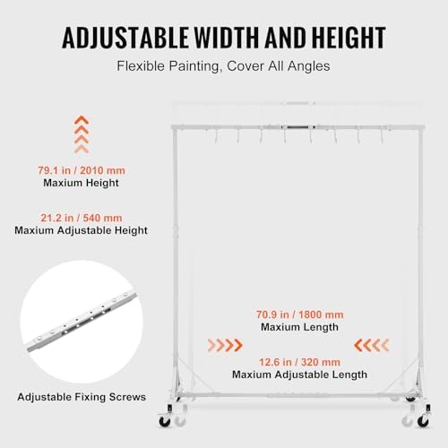 VEVOR Painting Rack, 5 ft-7 ft Adjustable Height, 66 lbs Capacity Automotive Paint Stand, 8 Hooks Drying Rack With 4 Swiveling Wheels, Auto Body Stand for Repair Shops & Garage - Image 3