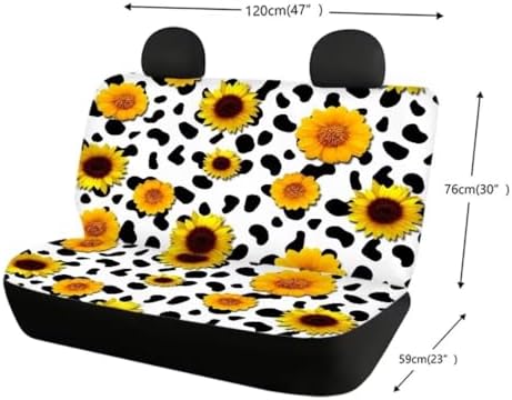 Car Rear Seat Covers,Cow Sunflower Auto Back Seat Protector Decoration Non-Slip Mat Flat Cloth Vehicles Rear Bench Cover for Women Men