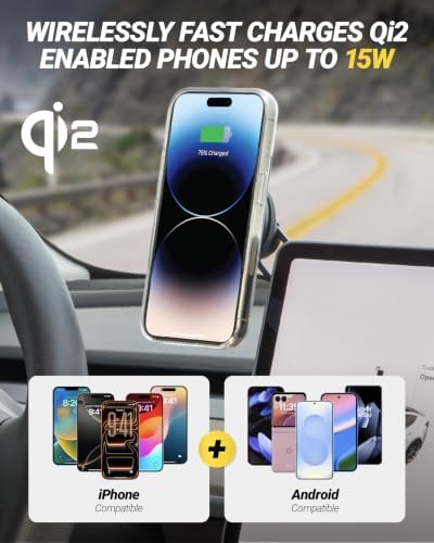 Scosche MagicMount Charge Elite Qi2 15W Wireless Magnetic Phone Holder for Car Dash, Vent & Tesla Display, Fast Charging MagSafe Car Mount Charger Compatible with MagSafe iPhone & Samsung Galaxy S25