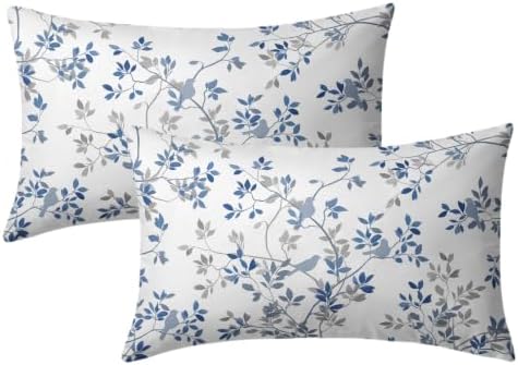 Sweetshow Bird and Leaf Pillow Covers Set of 2 Cotton 20x12 Inches by Sweetshow