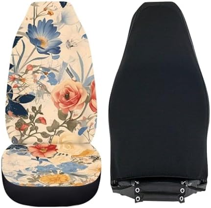 Wild Flower Car Seat Covers for Full Seats, Pink Peony Waterproof Seat Covers for Cars, French Classical Daisy Floral 2 Pcs Universal Fit Automotive Seat Covers