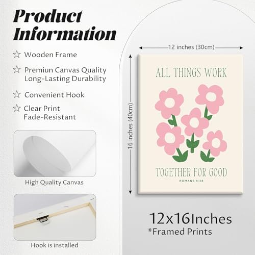 Christian Wall Art Coquette Aesthetic Decor Poster Pink Bow Canvas Wall Art Bible Verse Scripture Poster Religious Floral Prints Picture Christian Artwork for Living Room Bedroom 12x16x6 Ready to Hang - Image 2