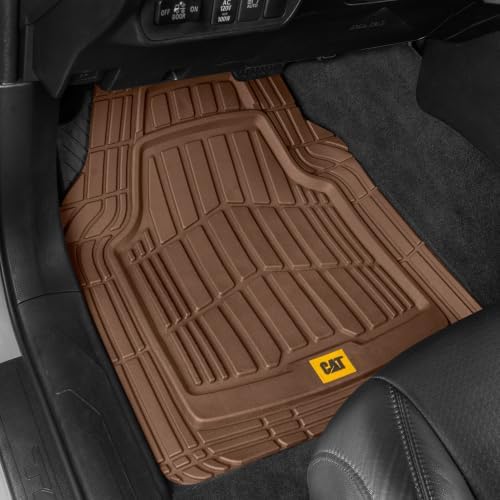 CAT® ToughRide™ Heavy-Duty 4 Piece Brown Floor Mats for Cars - Trim to Fit All-Weather Rubber Car Mats Full Set - Truck Mats & Cars Floor Mats - Interior Accessories for SUVs & Car Rug Protection