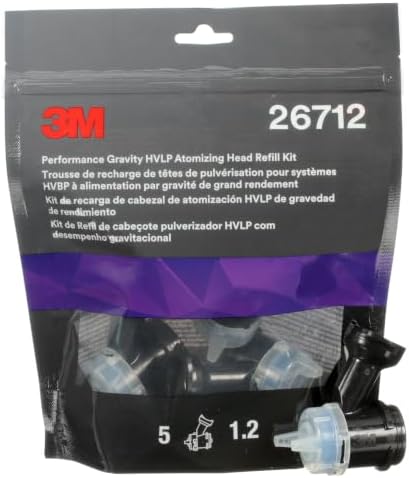 3M Performance Gravity HVLP Atomizing Head Refill Kit, 26712, Size 1.2, Blue, for use with Performance Spray Gun and PPS 2.0 Paint Cups, 5 Pack by 3MAutomotive