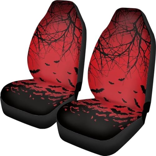 Halloween Bat Car Seat Covers Set of 2, Universal Thin Car Front Seats Branch Vehicle Enterior Protector Suitable Fits Most Car Auto SUV Sedan Truck