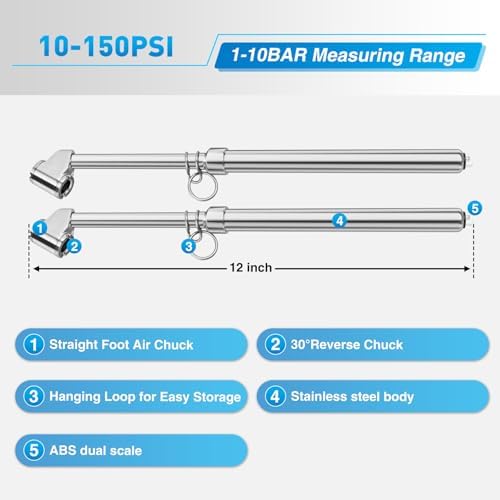 Nilight 2 Pack Dual Head Tire Pressure Gauge 10-150PSI Heavy Duty