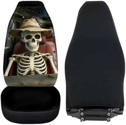Bulopur Funny Skull Print Car Seat Covers Front 2 Pack Stretchy