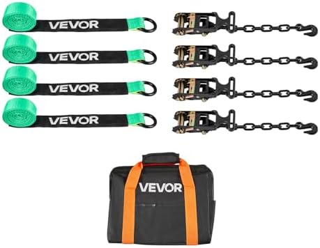 VEVOR Wheel Chock Tie-Down Kit, Tire-Style Tow Dolly Strap, Car Kit with Heavy-Duty Hook, Break Strength 10009 lbs & Working Load 3333 lbs Motorcycle Tie-Down System with O-Ring for ATV, SUV