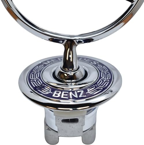 Mercedes Benz Genuine Vehicle Hood Star Emblem Badge (140-880-02-86, Chrome and Blue Laurel Wreath)