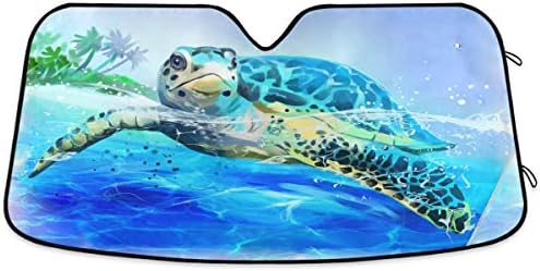 Sea Turtle Car Windshield Sun Shade Watercolor Beach Ocean Animal Foldable UV Ray Sun Visor Protector Sunshade to Keep Your Vehicle Cool (55" x 27.6")