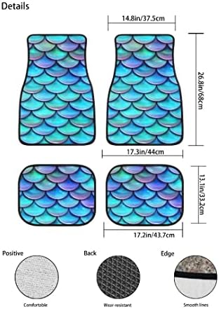 Mermaid Car Floor Mats Set of 4,Blue Mermaid Scale Print Vehicle Front Rear Carpets Mat Fish Scales Pattern Car Floor Carpets Rugs Non-Slip Auto Car Accessories Universal Fit for Car SUV Truck Van