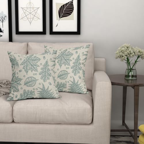 Aqua Blue Fall Pillow Covers 20x20 Set of 2 Cream Maple Leaf Print Autumn Colored Harvest Decorative Outdoor Pillowcases Farmhouse Seasonal Throw Cushion Case Decor for Home Couch Sofa Bed - Image 7