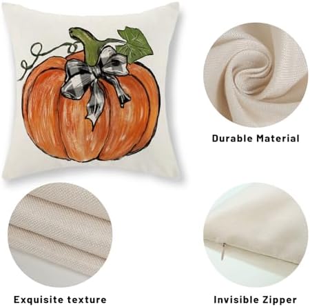 Fall Pillow Covers 16x16 Set of 2 Orange Pumpkin Leaves Fall Decor Pillowcase Autumn Harvest Thanksgiving Decorative Outdoor Throw Pillow Covers Linen Farmhouse Cushion Case for Couch Home - Image 7