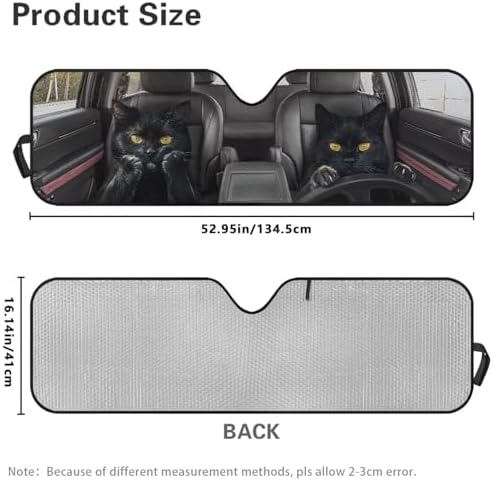 Renewold Funny Black Cat Driving Automotive Windshield Sun Shade for Jeep Wrangler JK JKU JL JLU 1997-2023 Gladiator JT Sun Shield Cover Keep Cool Window Shades Car Sun Visor Front Windshield Sunshade
